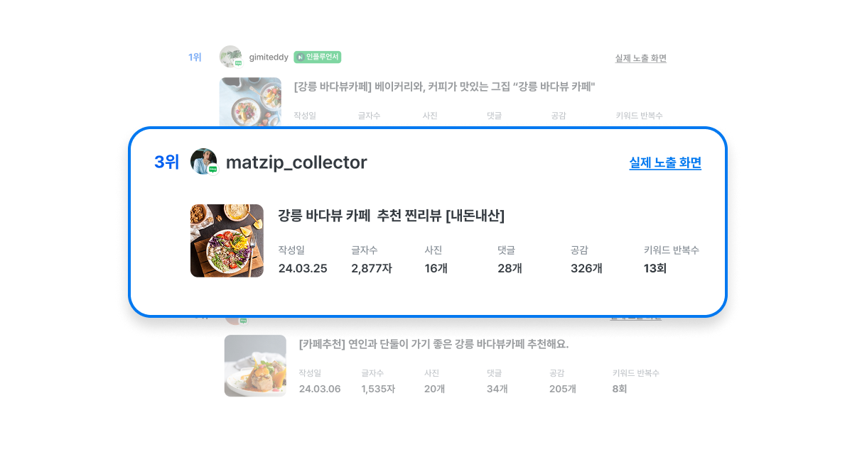 네이버 블로그의 상위 노출 성과 결과 화면