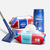 혁명티슈 다용도 세정티슈 + 바닥 물걸레청소포 + 밀대 4종 세트 구성